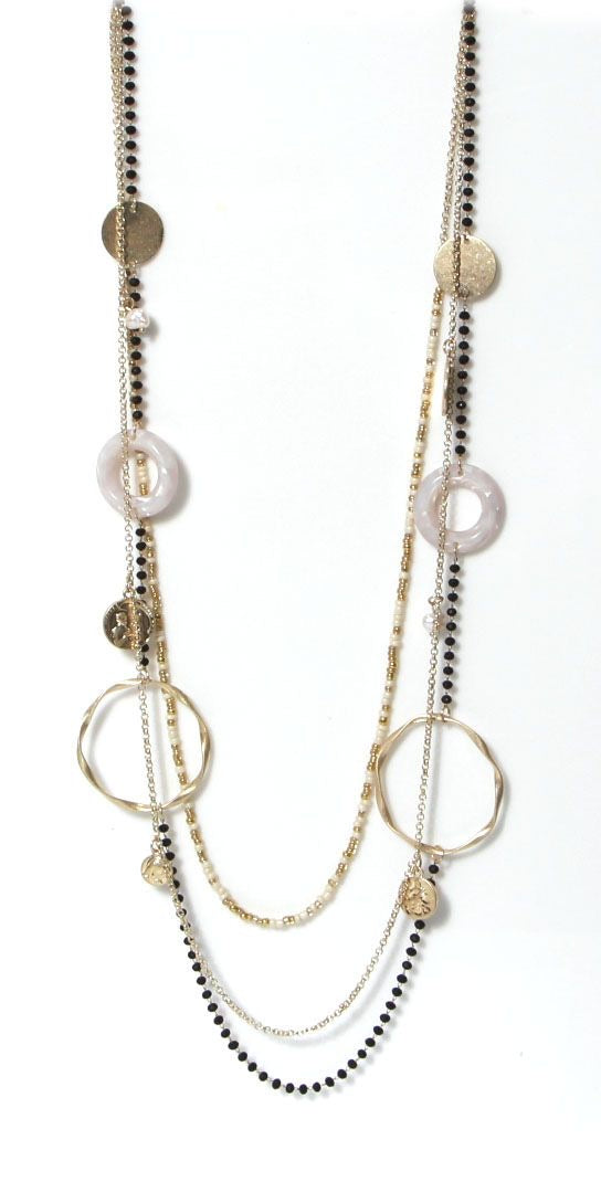 GOLD & BLACK MULTI STRAND COIN LONG NECKLACE