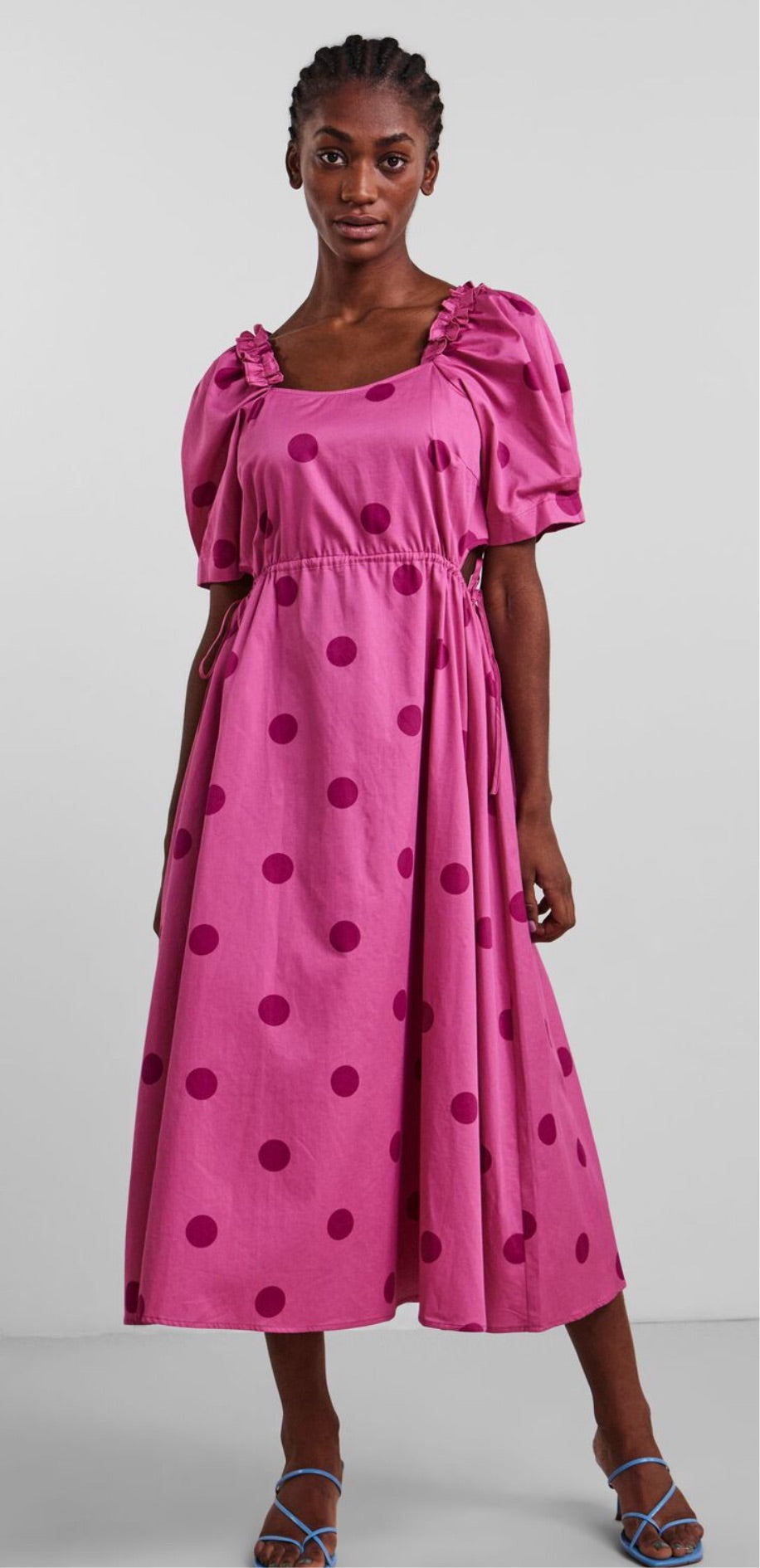 PINK DOTTY MIDI DRESS