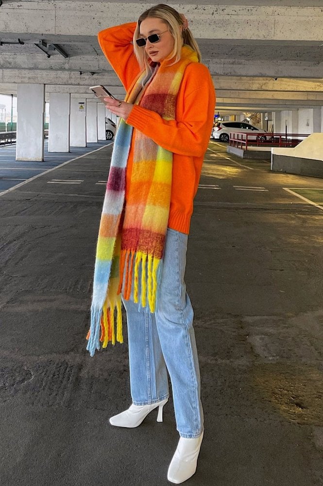 YELLOW MULTI CASHMERE BLEND BLANKET SCRAF