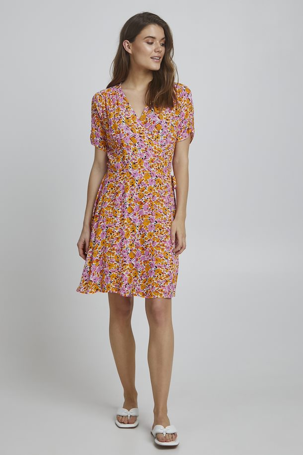 PEACH PURE MIX FLOURI WRAP DRESS