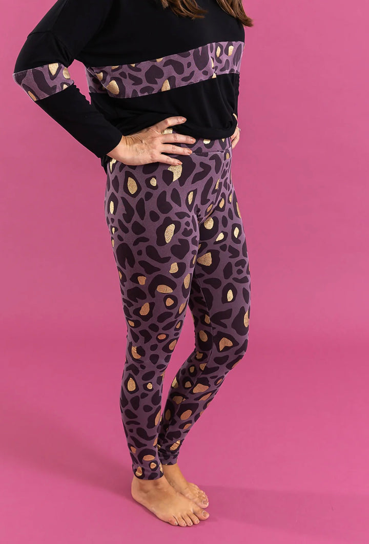 AUBERGINE LEO NOIRE GOLD ANIMAL ANITA LEGGINGS