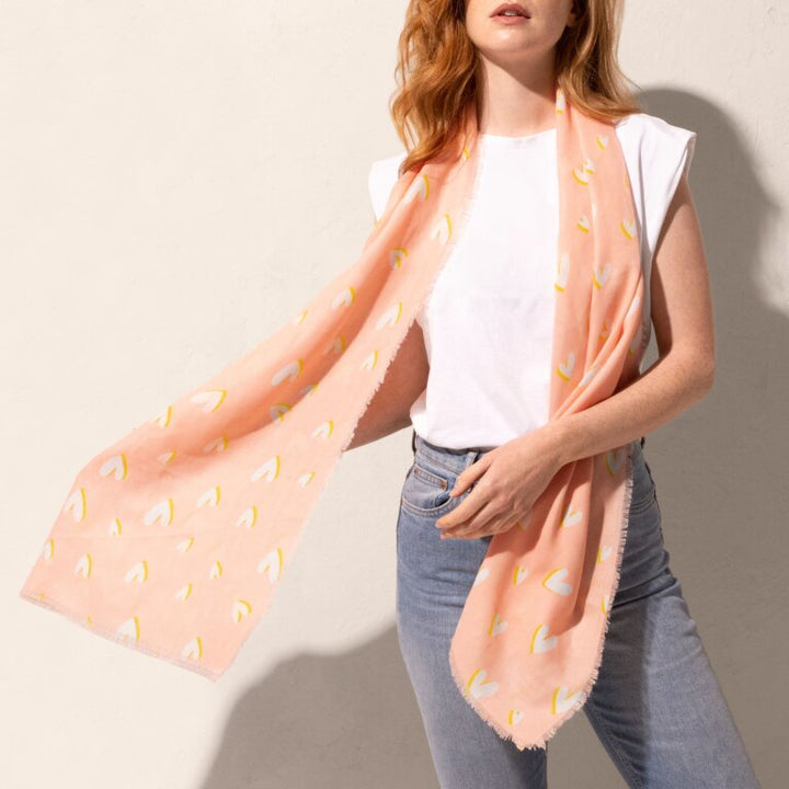 HEART PRINT PINK & OCHRE SCARF