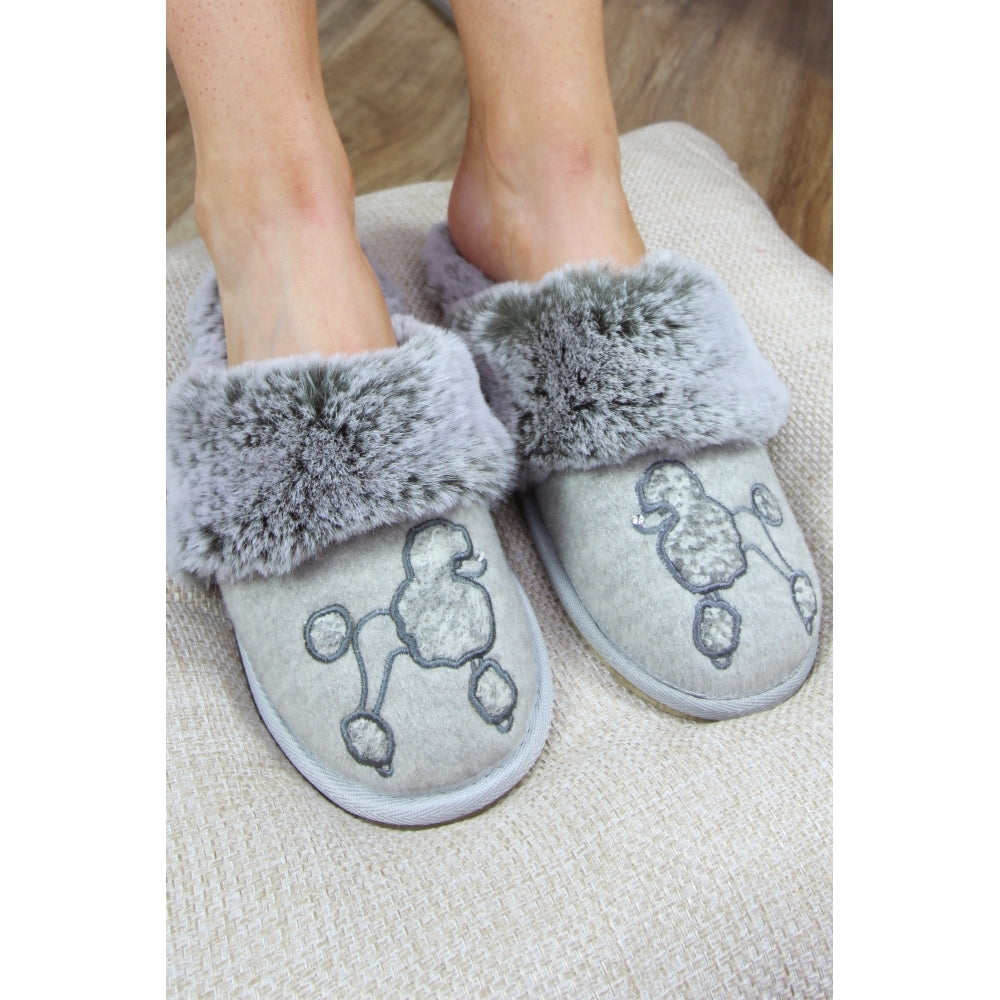 SILVER COCO POODLE MULE SLIPPERS