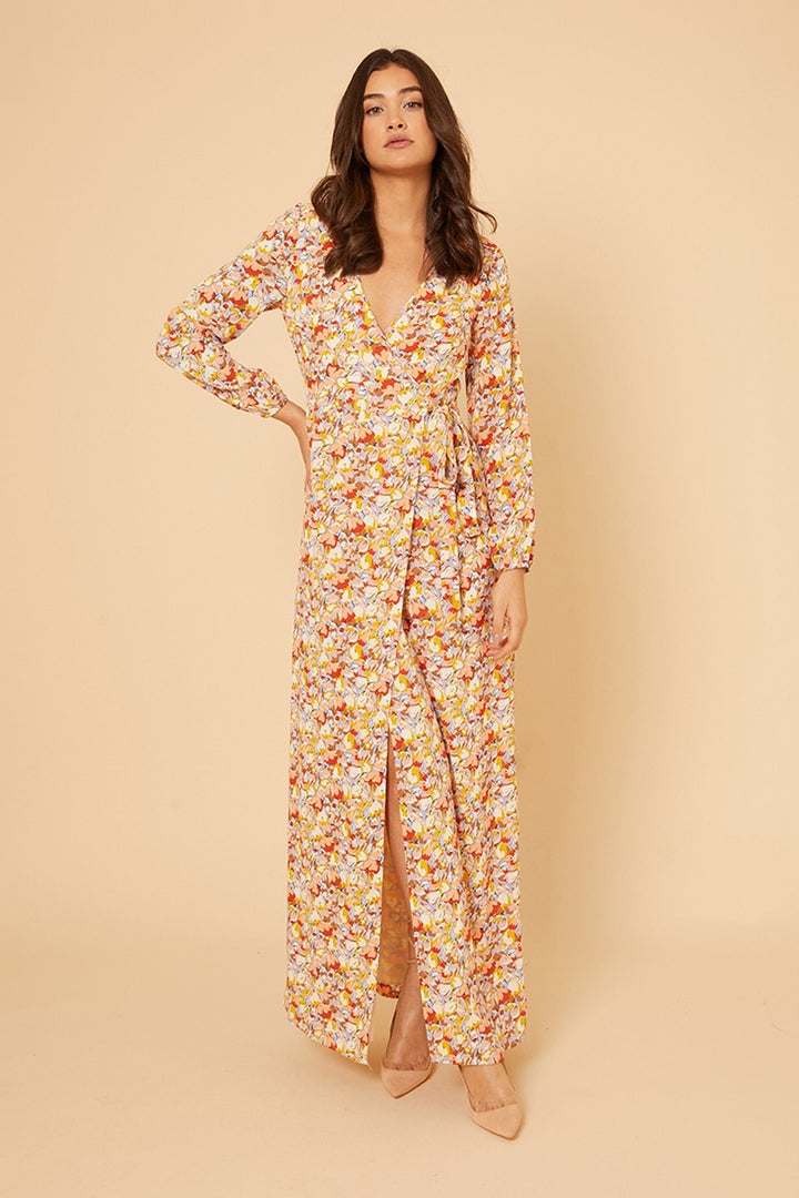 PRINTED WRAP MAXI DRESS