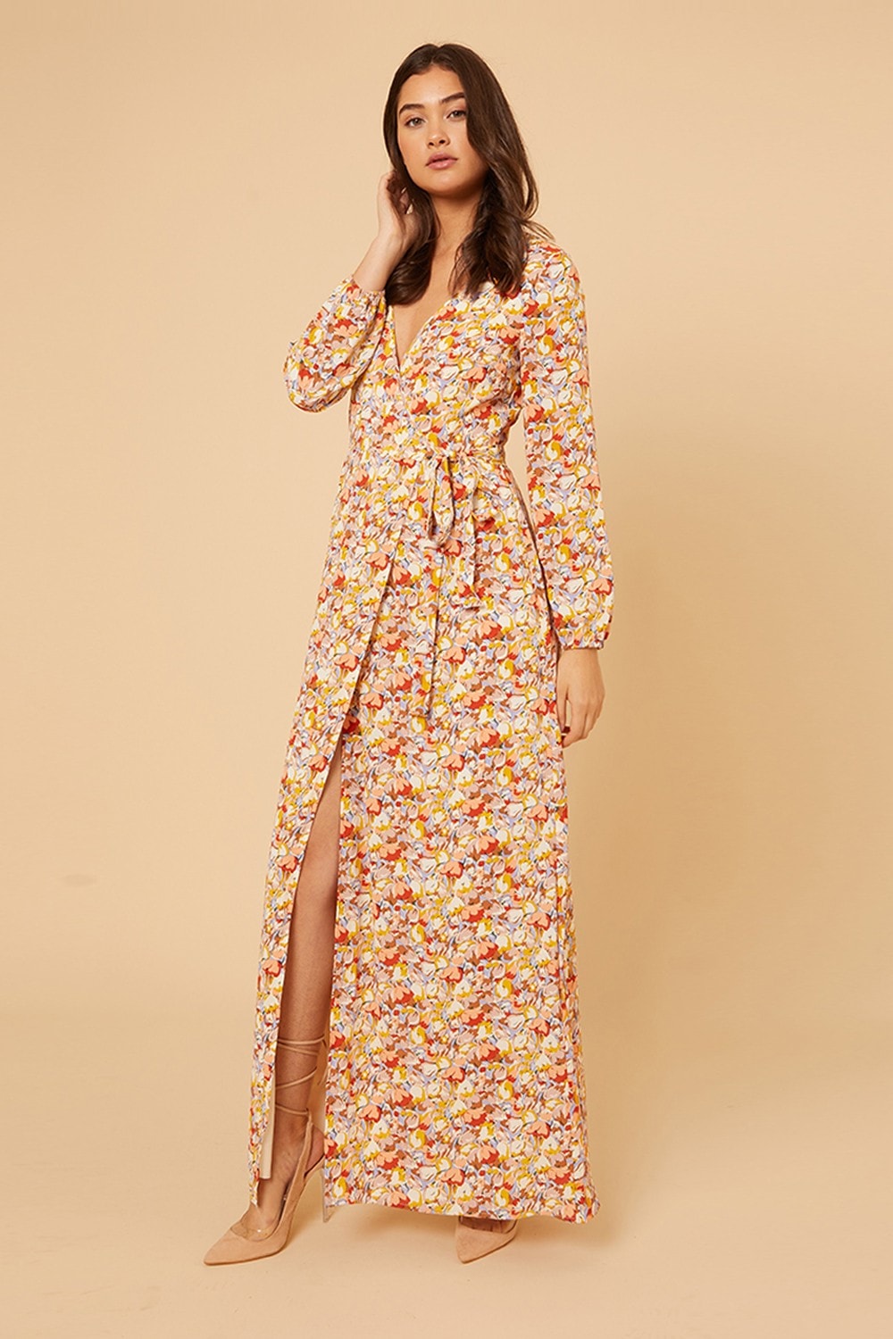 PRINTED WRAP MAXI DRESS
