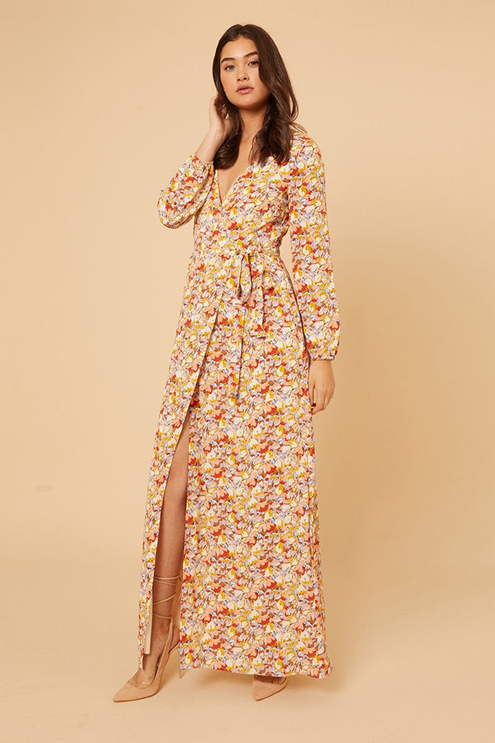 PRINTED WRAP MAXI DRESS