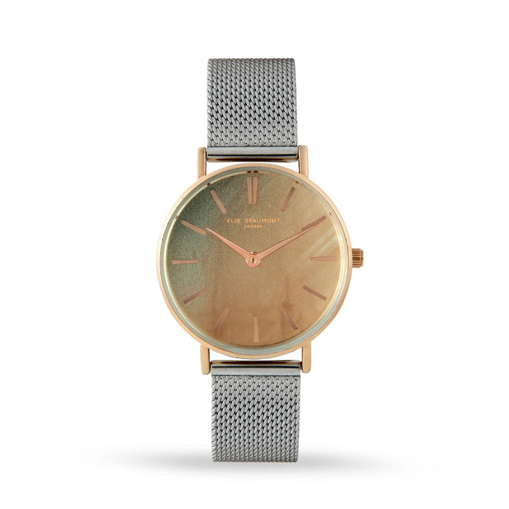 SHOREDITCH CHAMPAGNE OIL/SILVER MESH WATCH