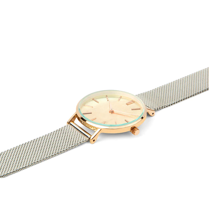 SHOREDITCH CHAMPAGNE OIL/SILVER MESH WATCH