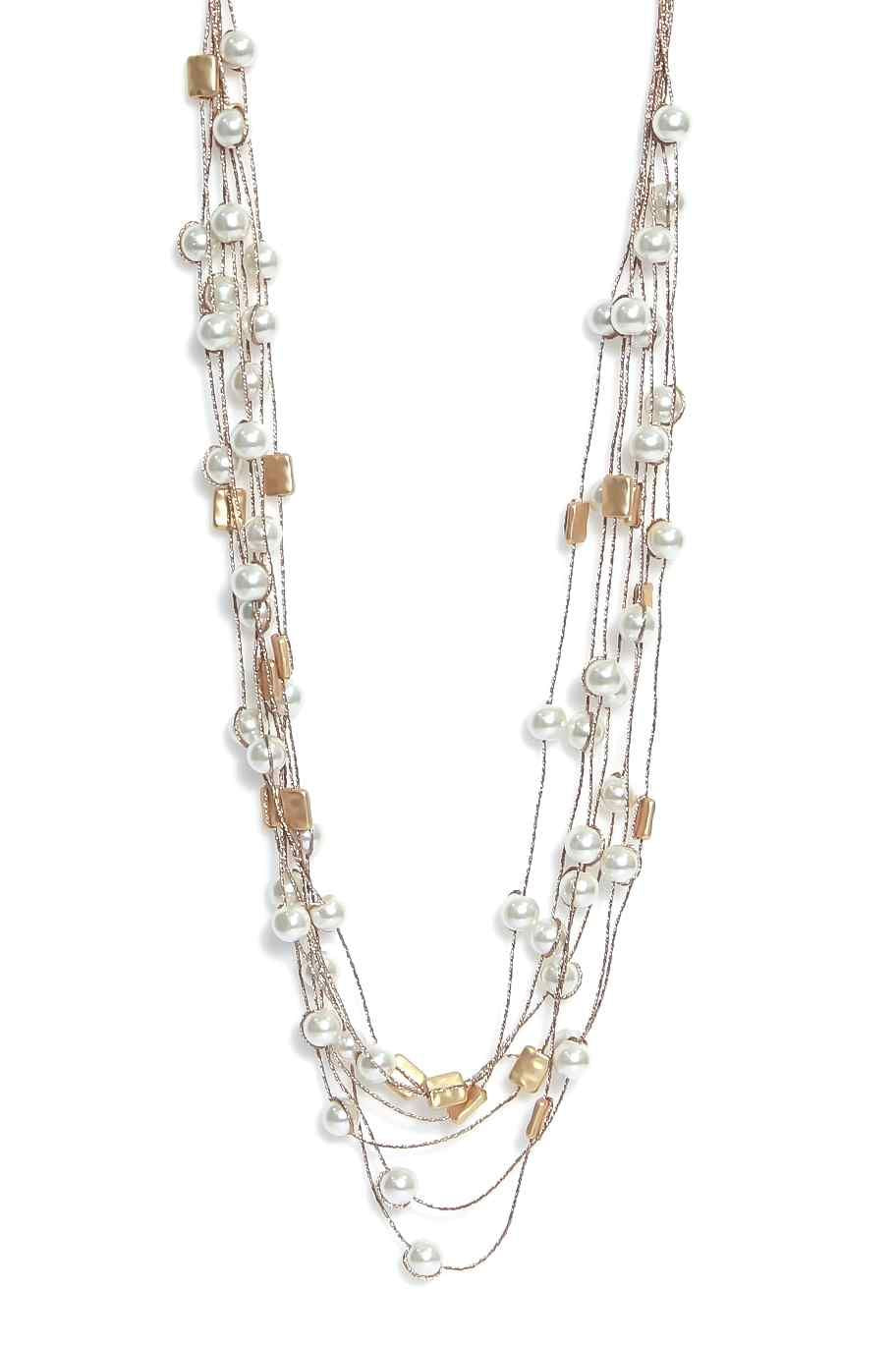 PEARL AND GOLD MULT STRAP LONGLINE NECKLACE
